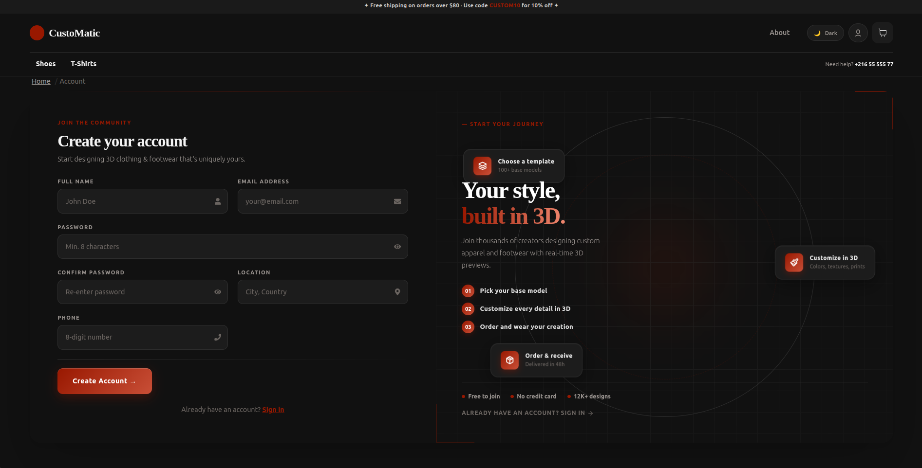 Sign up page