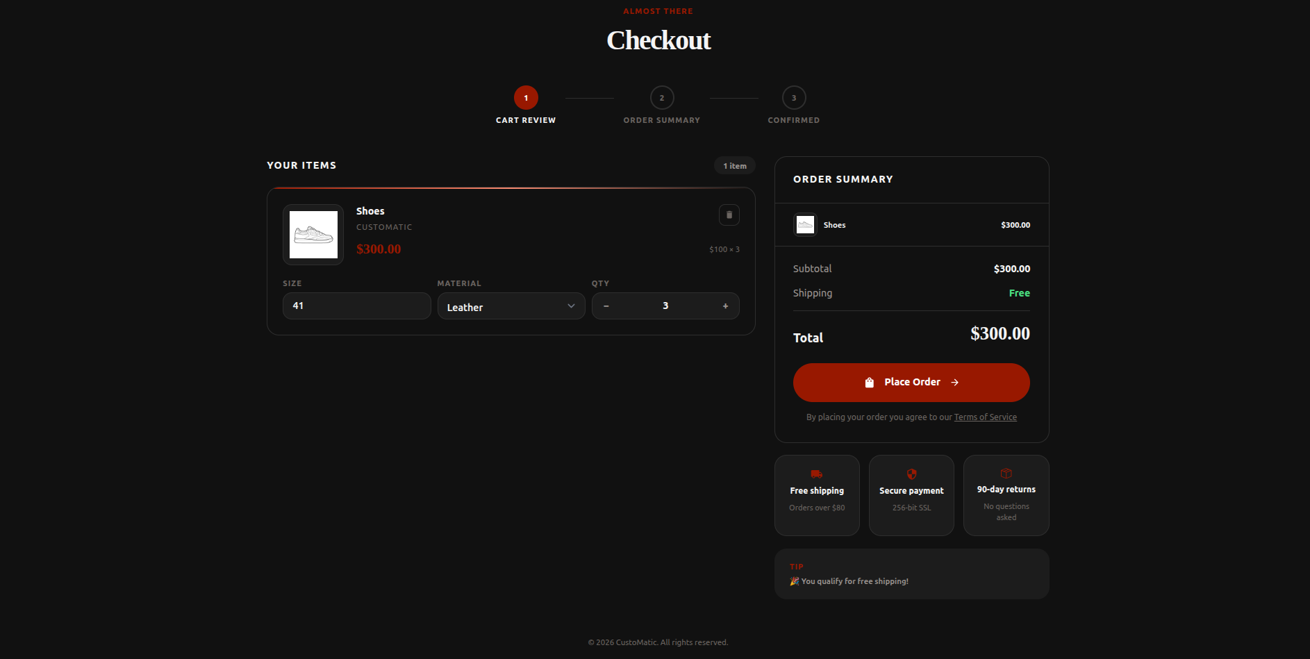 Checkout page