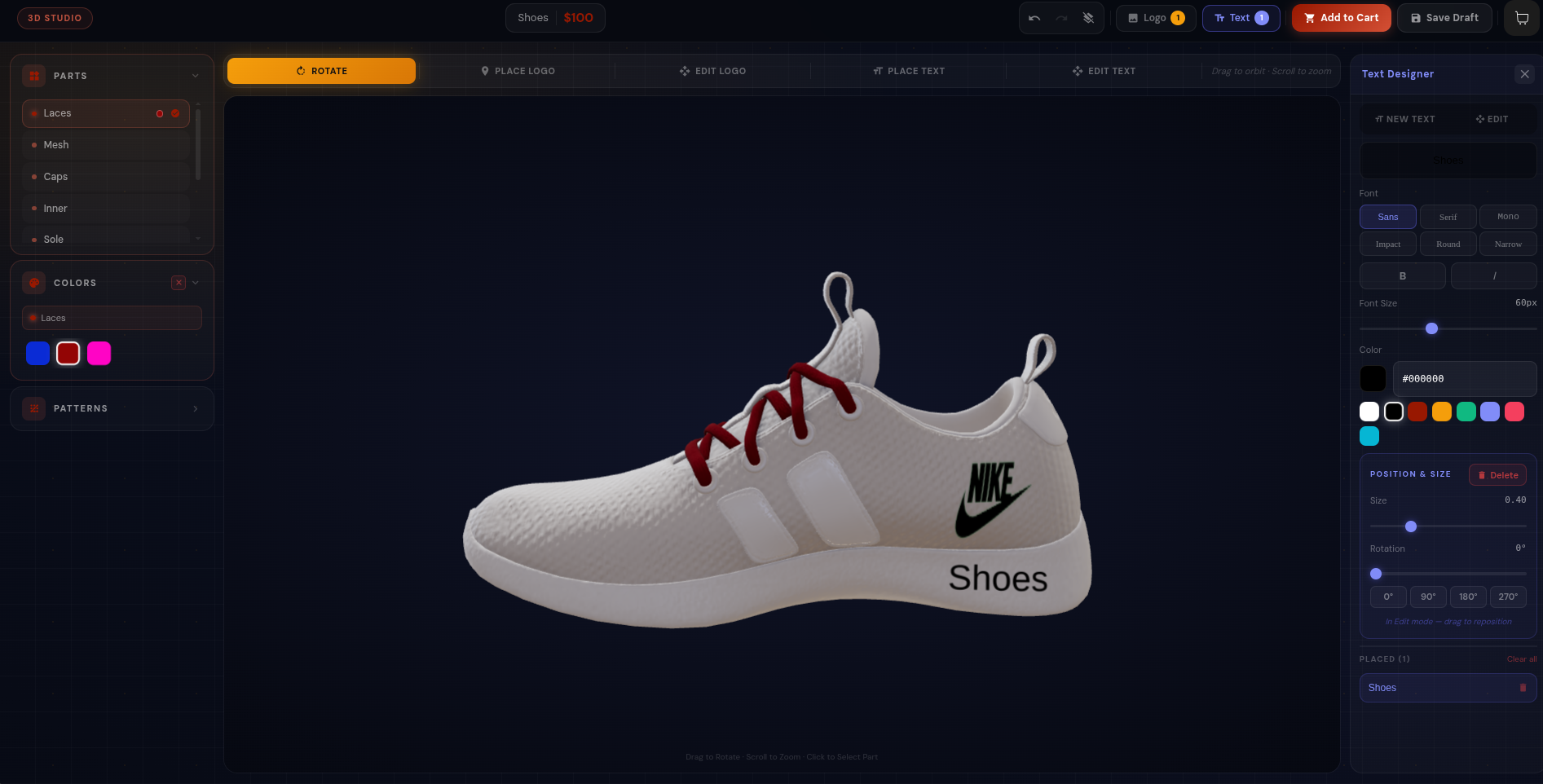 Live 3D product configurator