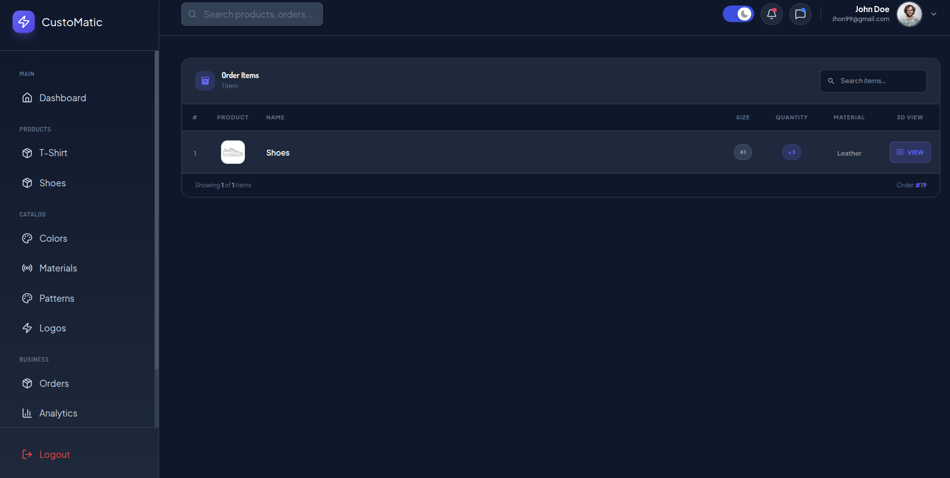 Order management table