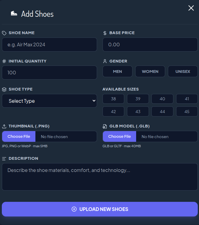 Add shoes form
