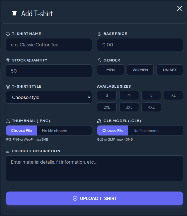 Add t-shirt form