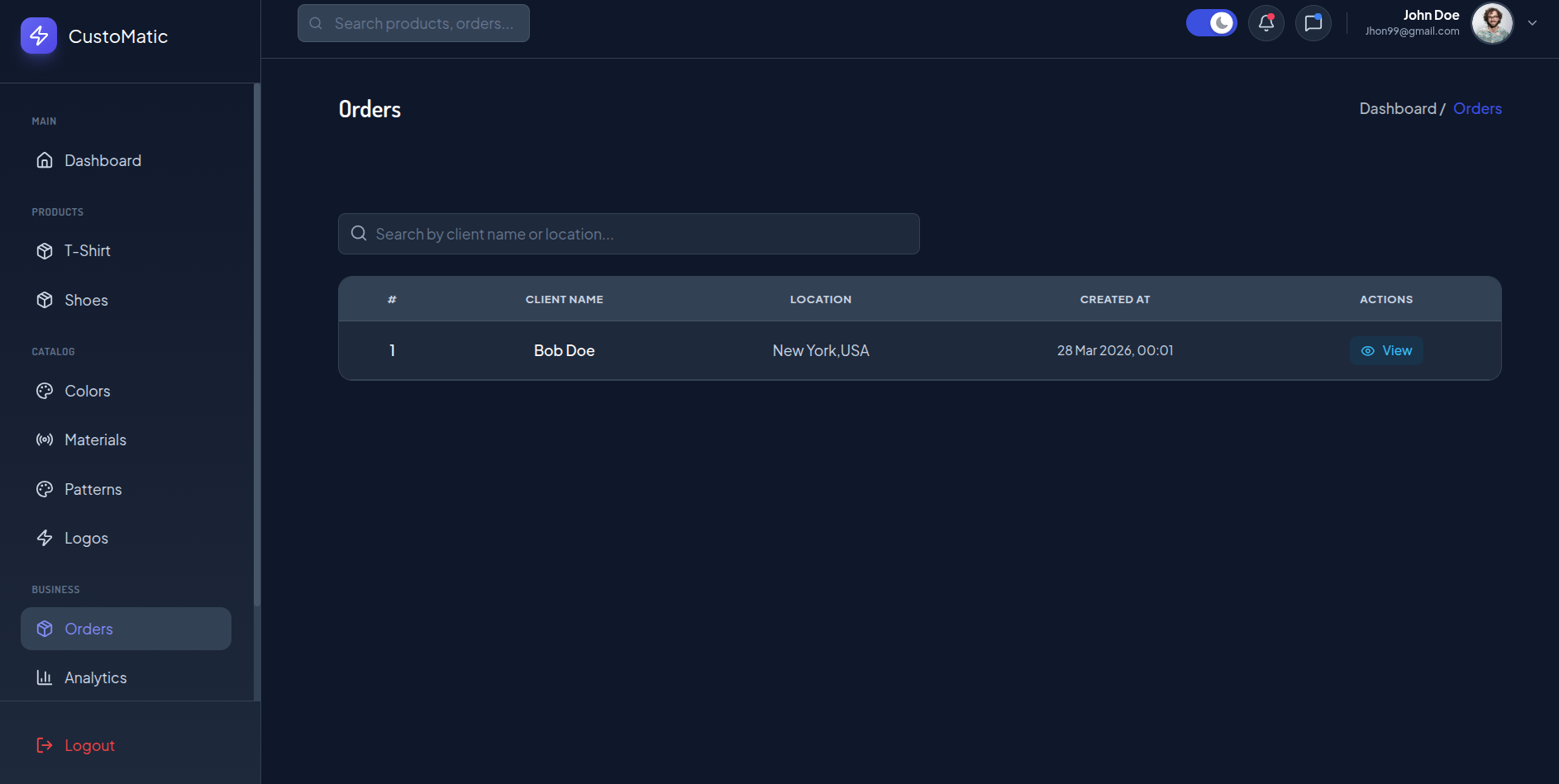 Order management table